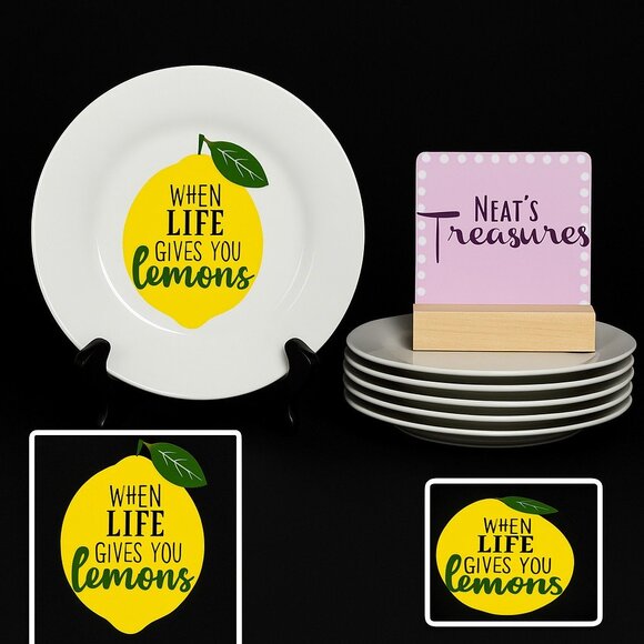 Old East Main WHEN LIFE GIVES YOU LEMONS White Ceramic Salad Plates Set Of 6 NEW - Picture 1 of 16